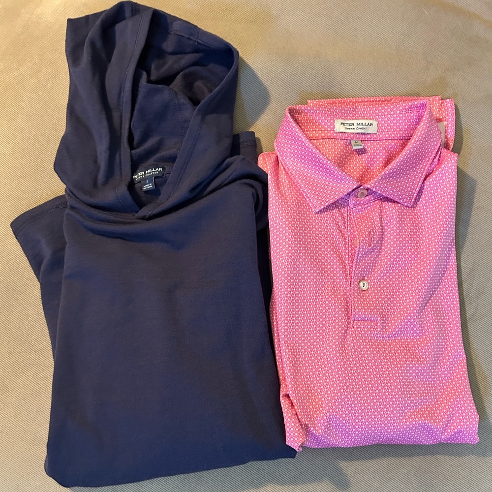 Peter Millar Bundle.  Crown Crafted Merino Hoodie Size L. Summer Comfort Polo M